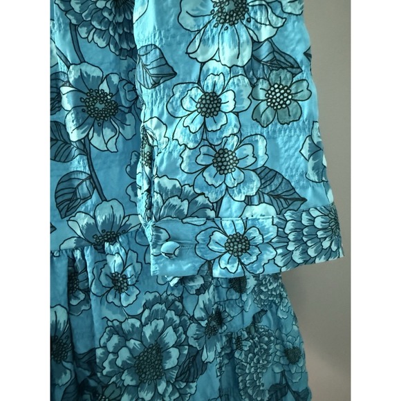 Zara Tiered Babydoll Swing‎ Mini Floral Blue Sharon Dress Size XS Long Sleeve - Picture 7 of 12